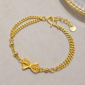 黃金蝴蝶結雙鍊手鍊